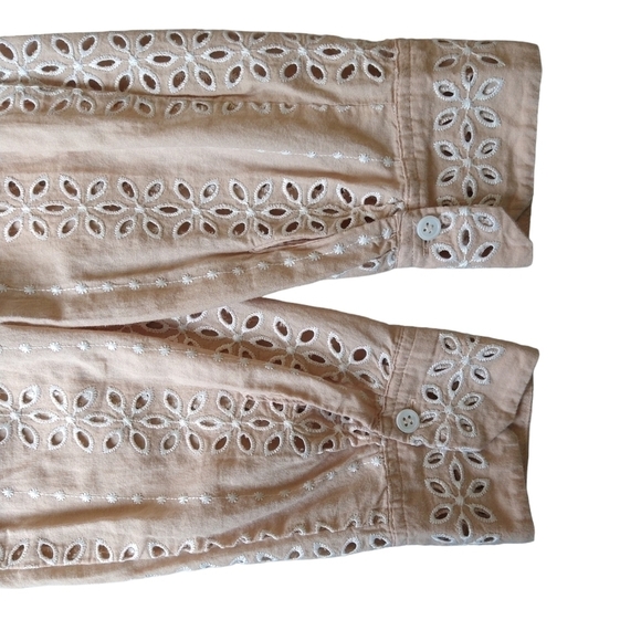 Zara Peach Openwork Embroidery Cutout Long Sleeve Button-Up Shirt Boho - Picture 10 of 10